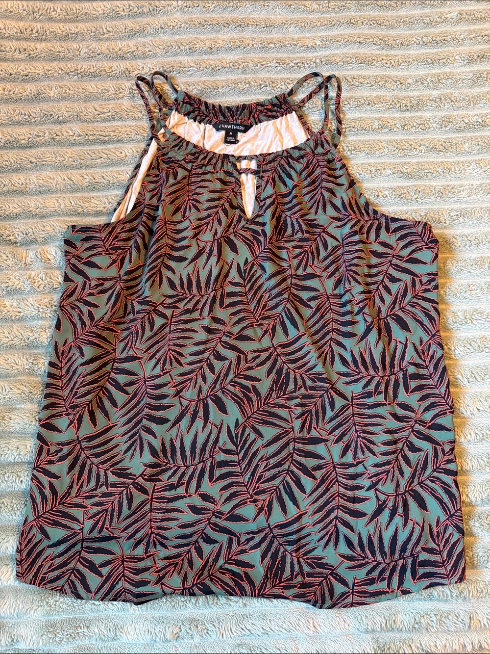41 Hawthorn Teal and Burgundy Leaf-Print Halter Camisole Top